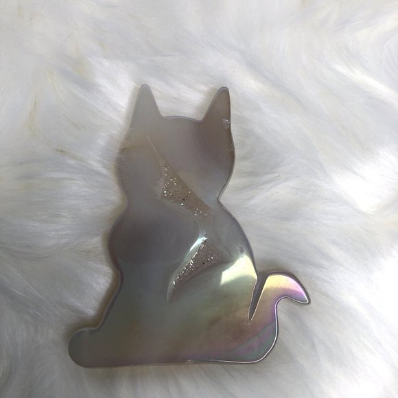 Modern Moon Goddess Other - Aura Agate with Druzy Cat Figurine Crystal Gems